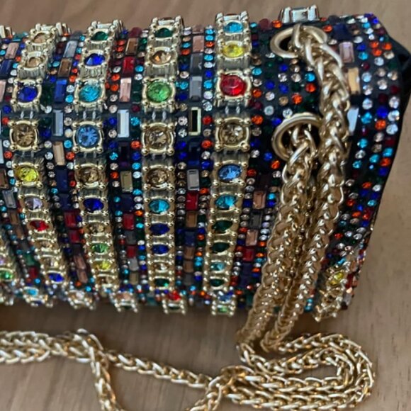 Sparkly Rhinestones Clutch Purses Crossbody Bag with Chain for Wedding Party - Picture 6 of 11